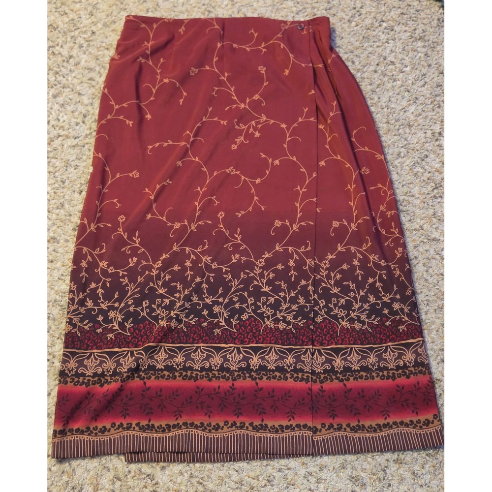 Worthington Vine Floral Print Maxi Wrap Skirt Women's Size 18W‎ Red